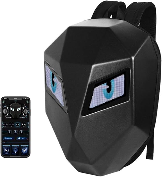 LED Backpack, Hardshell Riding Laptop Bag with Full Color LED Screen, Large Zippered Pocket, USB Data Port, Bluetooth, for Travel, Hiking