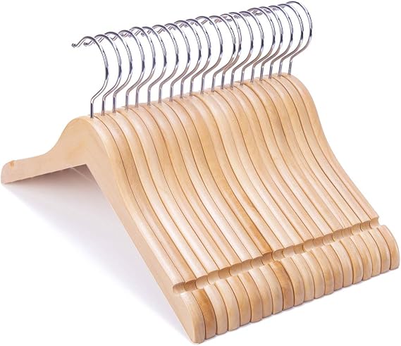 Nature Smile Gençler Preteen Büyük Çocuklar Ahşap Elbise Askıları 30 cm Ahşap Elbise Gömlek Ceket Askıları Anti-Pas Kancalı (20'li Paket Doğal)