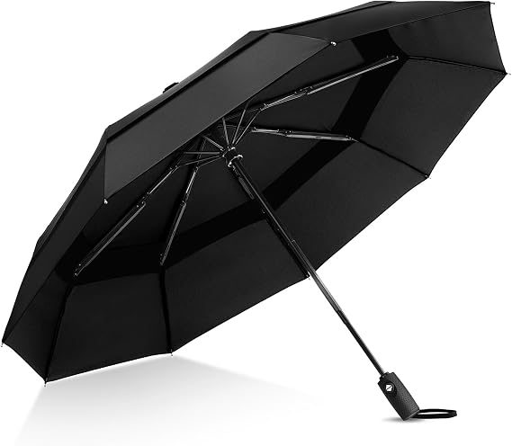 TECKNET Umbrella Windproof Strong for Rain, Large Automatic Folding Umbrella with 9 Strong Ribs, Double Canopy, Easy Auto Open & Close, Compact Travel Portable Durable & Lightweight Umbrellas