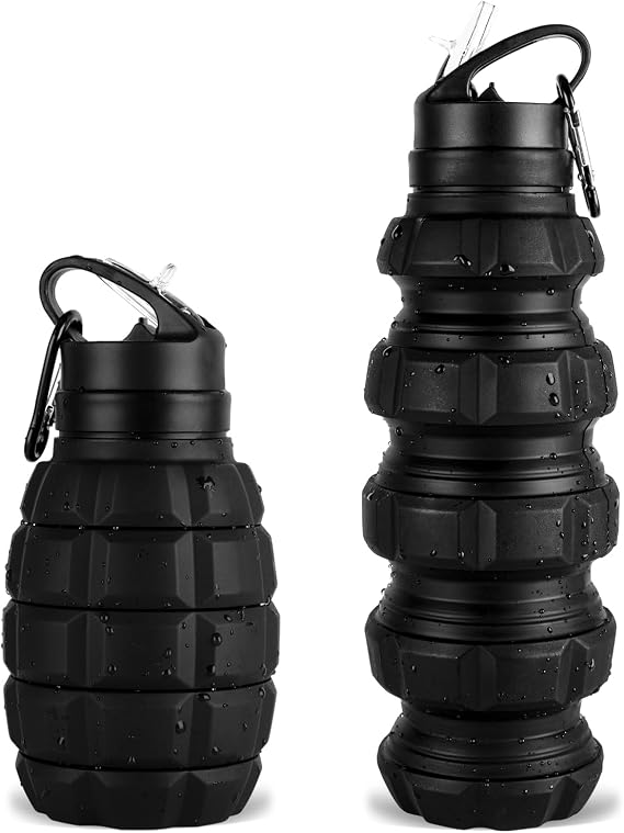 Collapsible Travel Water Bottle18oz, Reuseable BPA Free Silicone Foldable Water Bottles for Gym Camping Hiking, Portable Leak Proof Sports Water Bottle with Carabiner