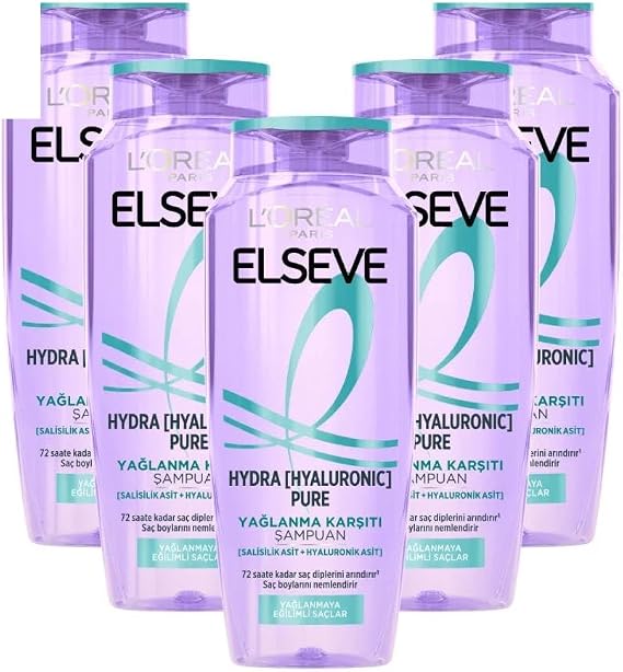L’Oréal Paris Elseve Hydra Hyaluronic Pure Salisilik Asit İçeren Yağlanma Karşıtı Arındırıcı Şampuan 300 ml 5’li Set