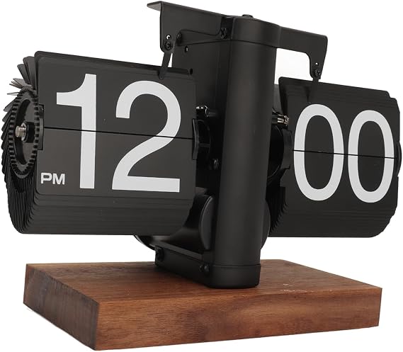 Retro Flip Down Clock Easy to Read Smooth Base Refined Surface Vintage Table Clock for Living Room Office with Versatile Placement (Black)