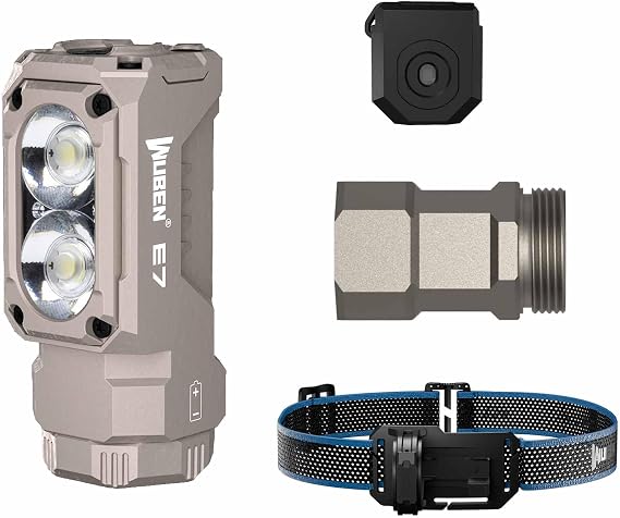 Wuben E7 1800 ルーメン 充電式ミニ懐中電灯+ヘッドランプブラケットとファブリックストラップ+コントロールセンサー+ミニ懐中電灯バッテリー延長チューブ