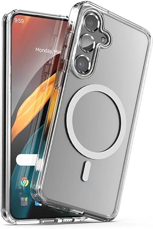 GGM GİYİM & AKSESUAR Samsung Galaxy S24 Fe ile uyumlu Magsafe Arka Kısmı Şeffaf Kenarları Silikon Yapılı Güçlendirilmiş Mıknatıslı Wireless Kablosuz Şarj Destekli Kılıf (S24 Fe)