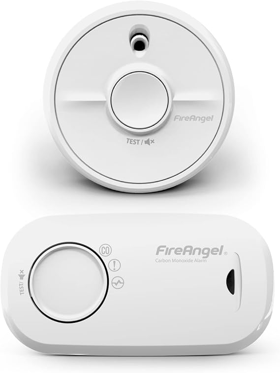 FireAngel Smoke and Carbon Monoxide Alarm 2-Pack - SB1-R Toast Proof Optical Smoke Alarm for Home and FA3313 10-Year Life Carbon Monoxide Detector with Replaceable Batteries - CO and Fire Safety Set