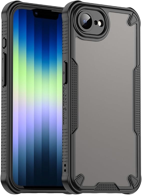 iPhone 16E / iPhoneSE 4 ケース、フロスト半透明バックカバー 滑り止め 保護 携帯電話カバー iPhone16E用 ブラック