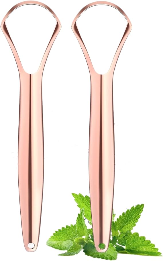 Tongue Scraper for Adults(2 Pack), Cure Bad Breath (Medical Grade), Stainless Steel Tongue Cleaners, Metal Tongue Scrapers Fresher Breath in Seconds,Copper Tongue Scraper