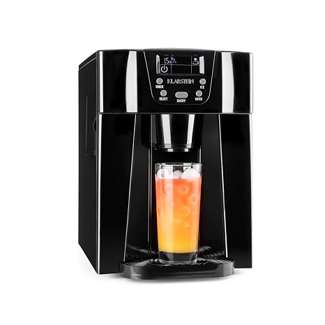 Klarstein 2L Small Ice Maker Machine, Counter Top Ice Machine For Home and Kitchen, Fast Operation, Makes 12 kg of Bullets, Dispenses Cold Water, Safety Alarms, Countertop Cube Maker