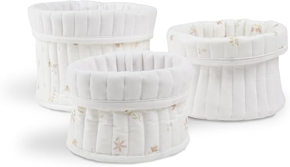 CuddleCo 3pk Storage Basket Set - Premium Fabric Baskets for Nursery Storage, Versatile Baby Laundry Baskets, Perfect for Organising Toys & Clothes, Stylish & Ideal for Kids' Rooms (Cashmere Meadow)