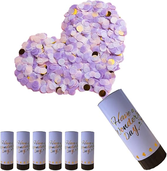 6 Pcs Purple Confetti Cannons, Biodegradable Confetti Wedding Party Poppers 11cm with Twisting Black Turntable to Left for Graduation Bridal Anniversary New Year Celebration Supplies