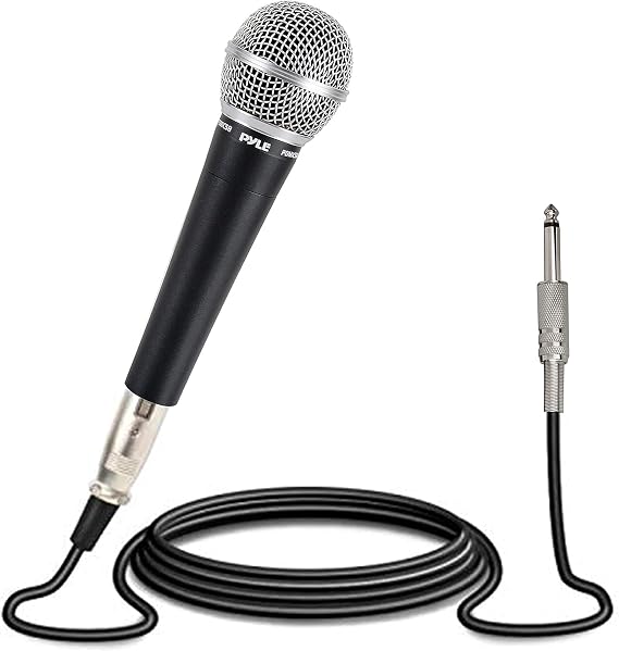 Pyle Wired Dynamic Microphone for Singing & Karaoke, Handheld Cardioid Vocal Mic with XLR to 6.35mm Cable, Unidirectional Microphone for PA Speaker, Mixer, Amplifier & DJ