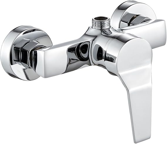 Wall Mounted Shower Mixer Valve, G1/2" Upper Outlet Copper Alloy Bath Tap with Single Handle, Chrome Finish Manual Mixing Valve for Bathroom, Silver