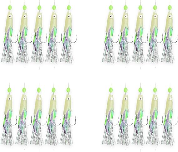 20 PCS Mackerel Feathers, Sturdy and Sharp Fishing Feathers, Glow-in-the-Dark Mackerel Lures, for Mackerels, Pollock, Cod, Herring, Bass Sea Fishing and Freshwater Angling