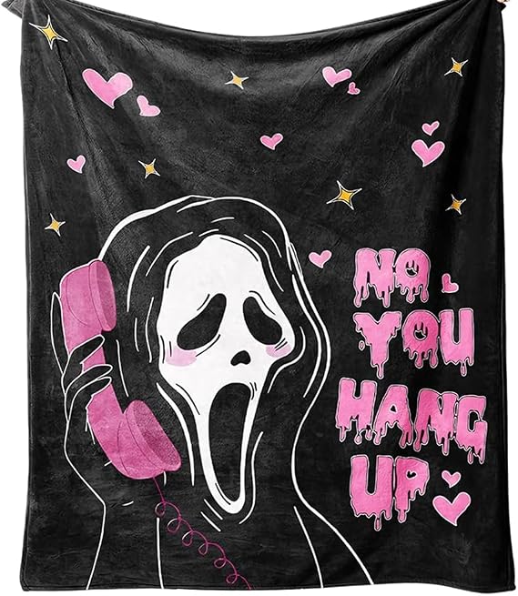 No You Hang Up Ghost Scary Face Blanket, 50 x 60In Flannel Blanket, Halloween Horror Movie Blanket, Spooky Ghost Throw Blanket, Ghostface for Bed, Couch, Living Room Decor