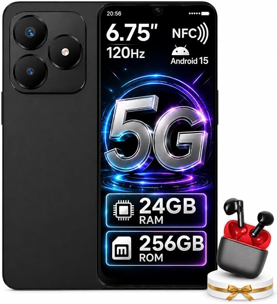 invens NOTE 5G Smartphone, Android 15 SIM Free & Unlocked Mobile Phone, 24GB RAM + 256GB ROM/1TB, 6.75" HD+ Display, 64MP+16MP Camera,