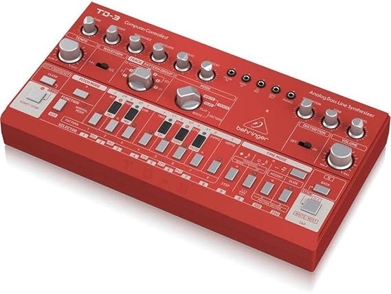 Behringer TD-3-RD Analog Bass Line Synthesizer with VCO, VCF, 16-Step Sequencer, Distortion Effects and 16-Voice Poly Chain, Compatible with PC and Mac