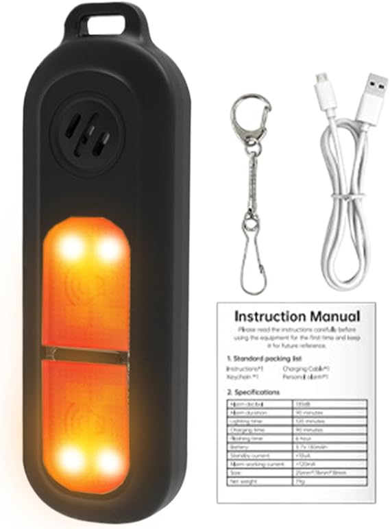 Keychain Alarm Portable Back Clip USB Charging