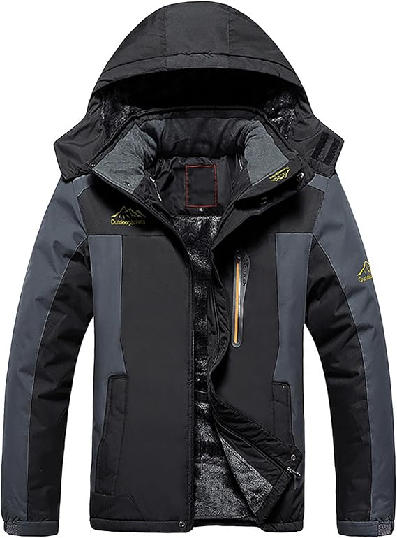 Mens Hooded Softshell Jacket Winter Outdoor Waterproof Windproof Ski Jacket for Outdoor Hiking Camping(Size:L,Color:Black)