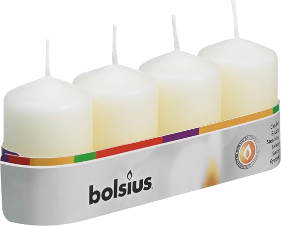 Bolsius pack 4 Pillar Candles Small ,#34;Ivory 40 mm Width"