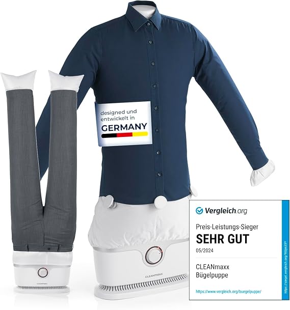 CLEANmaxx Automatischer Hemden-Bügler zum Trocknen und Glätten von Hemden & Blusen inklusive Aufsatz für Hosen Die innovative und schonende Art Ihre Wäsche zu glätten