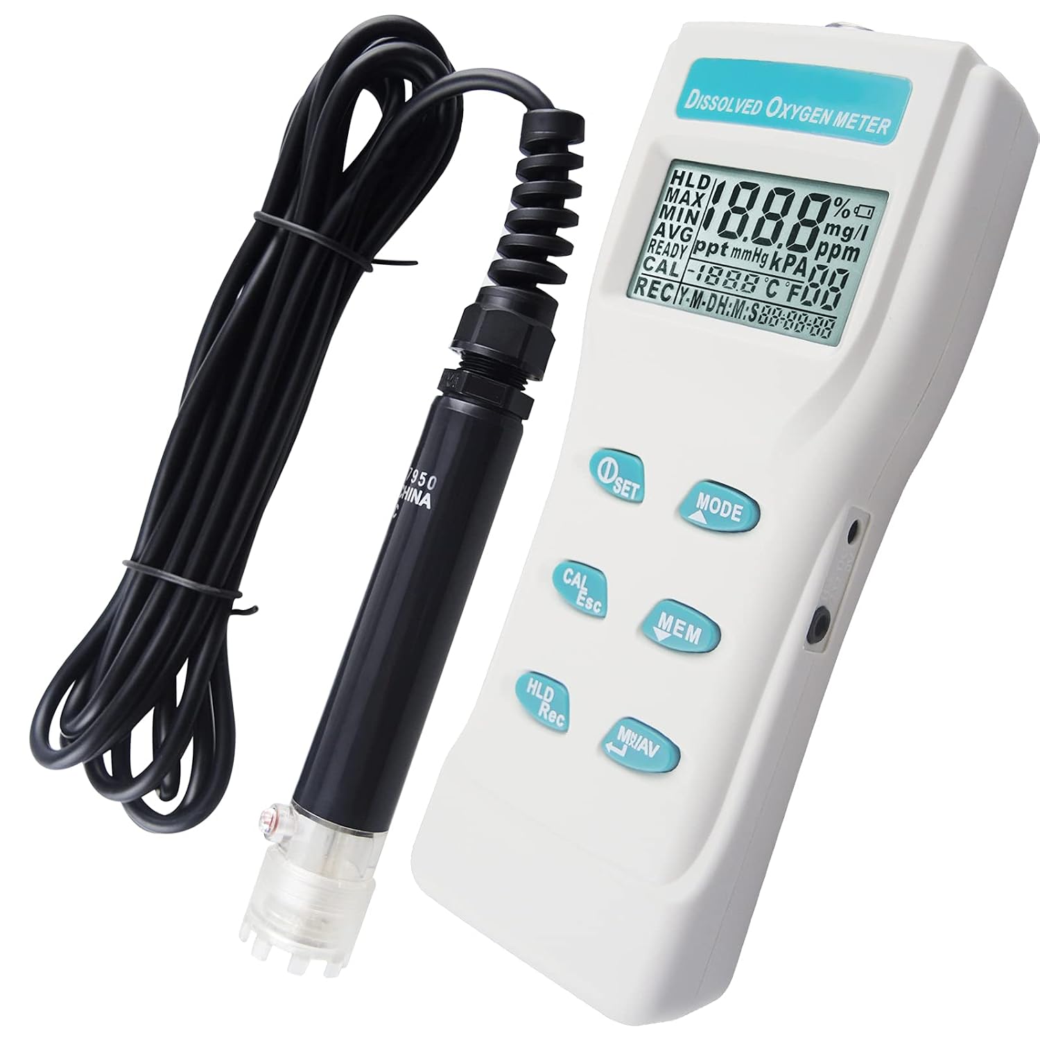 Dissolved Oxygen Meter, Dissolved Oxygen Tester with 11.48 ft Cable, DO meter with ATC/Temp/Manually Salt/99 Memory/Data Hold, Dissolved Oxygen Test Kit for Aquarium, Fish Tank(With IRDA Port)