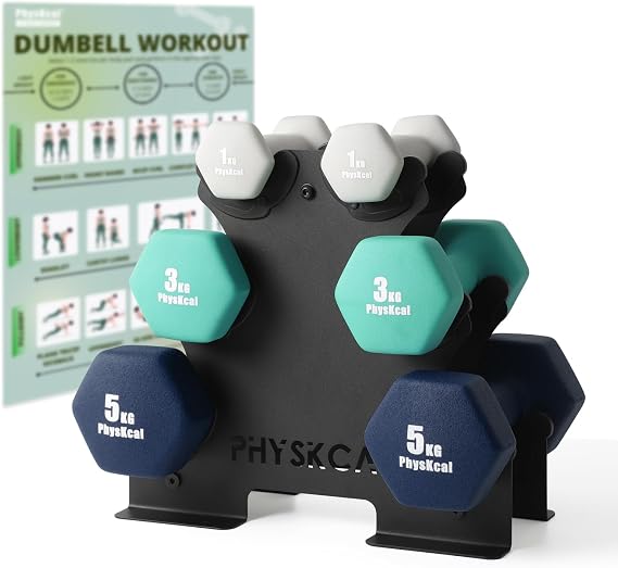 PhysKcal 18/30 kg Dumbbells Set with Steel Stand