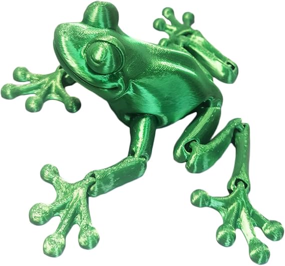 1Pcs 3D Printed Animals Creative Colorful Frogs Ants Hermit Crab Figurines Fidget Animal Statue Rotatable Frog Figurine with Movable Joints Office Home Desktop Decoration (Frog - Green)