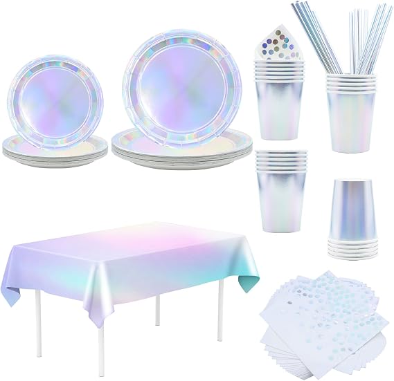 Party Tableware, 121 Pieces Birthday Paper Items with Cup, Napkins, Straws, Plates, Napkins, Birthday Decoration for 24 Guests