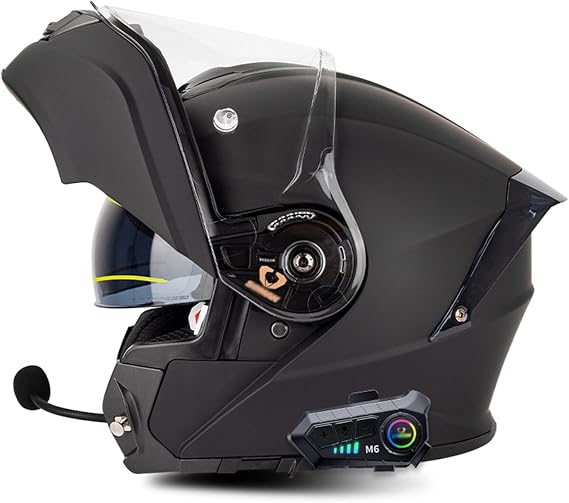 Motorcycle Helmet Flip-Up Modular Helmets with Bluetooth Helmet, DOT/ECE Certified Full Face Motorbike Helmet Scooter Helmet Crash Helmet Double Visors Ideal for Men Women