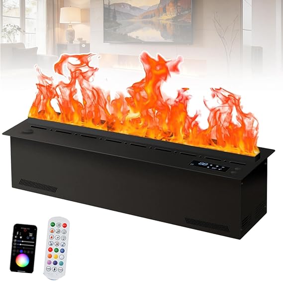 App Rgb 3D Charcoal Water Vapor Fireplace Atomizing Fireplace,3D Atomized Electric Steam Fireplace,Recessed Electric Fireplace,Automatic Water Filling 200cm/78.74in