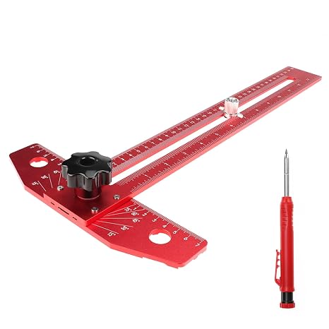 QWORK® 14" Aluminum Alloy Sliding T-Square with Precision Angle Scriber | Multi-Function Adjustable T-Square Include Mechanical Pencil