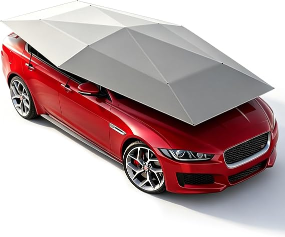 Fully Automatic Car Umbrella for Roof with Remote, 4.2m/4.8m/5.2m Universal Car Tent with Bracket, Portable Protection Carport, Folded Cars Sun Shade Movable Canopy for Sedan SUV Gray-4.8m