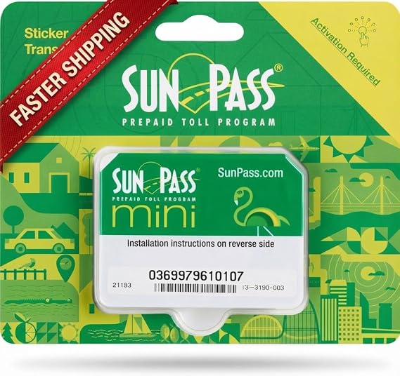 Sunpass サンパス 有料トランスポンダー フロリダ州プリペイド電子料金パス + 追加23州 E-ZPass対応 ノンストップ自動通行料支払い器 車 旅行 レンタル用 ステッカー
