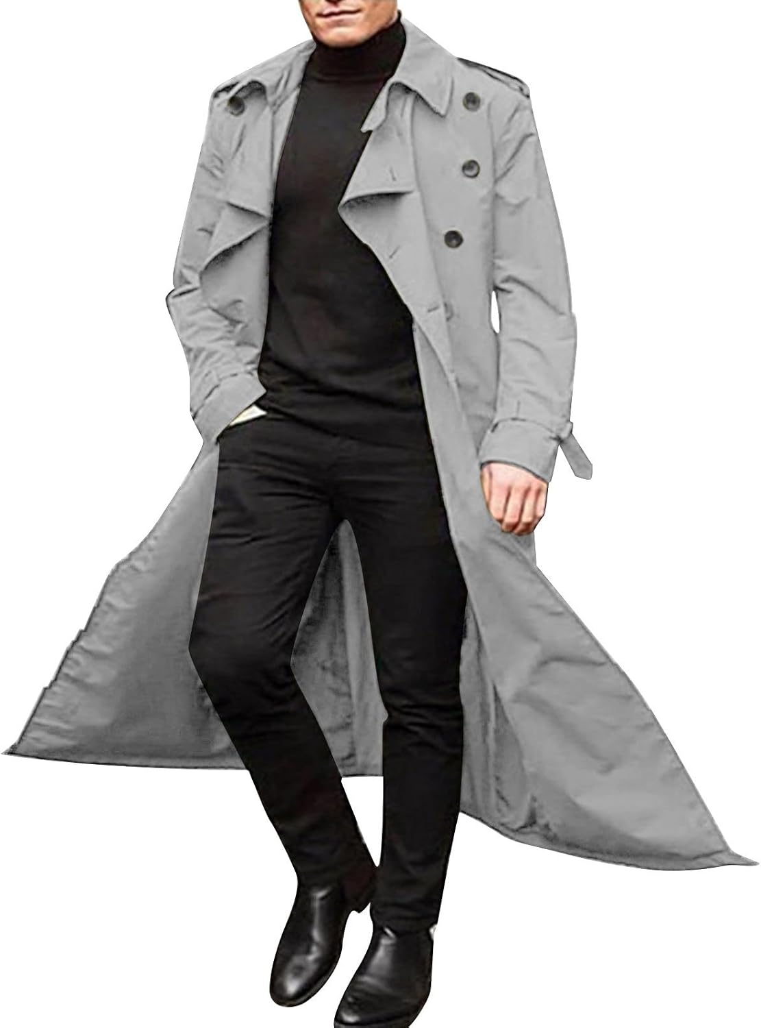 Mens Double Breasted Long Trench Coat Men's Trench Coat Long Lapel Jacket Fall Winter Casual Slim Fit Classic Stylish Business Overcoat