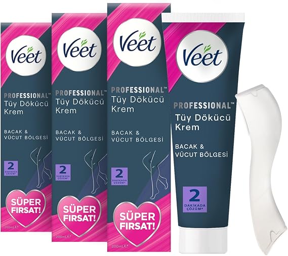 Veet Professional Tüm Cilt Tipleri İçin Tüy Dökücü Krem, 600ml Süper Fırsat Paketi (3 x 200 ml)