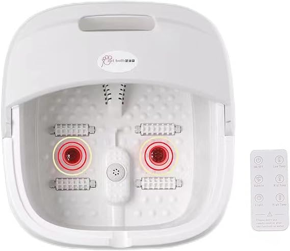 Multifunctional Electric Footbath Remote Control Footbath, Collapsible Foot Soaking Bath Basin with Massaging Rollers, Heating, Bubble Massage, Infrared Therapy, Bubble Vibration Constant Temperature