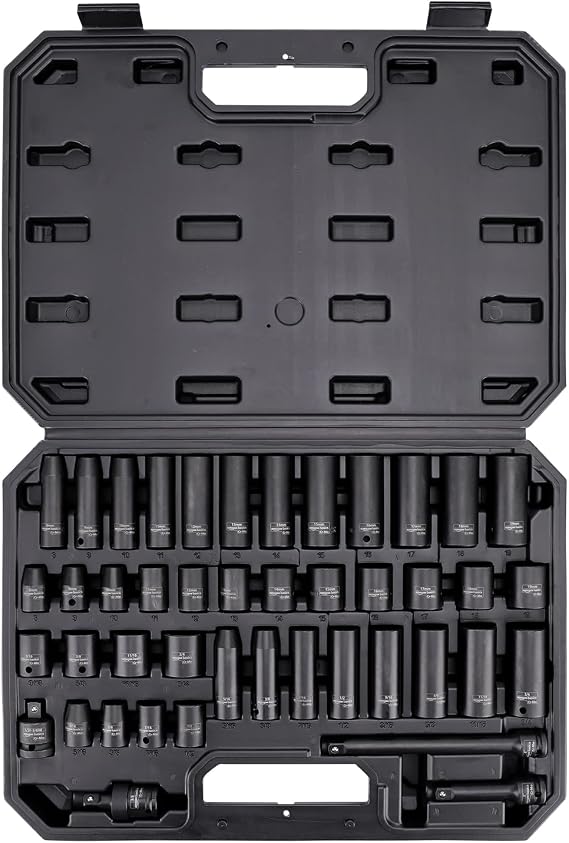Amazon Basics 44 Piece 3/8" Drive Impact Driver Socket Set with Carrying Case