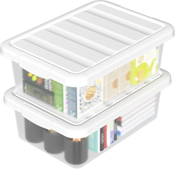14 Quart Plastic Clear Storage Bins Stackable Latch Box with Lid, 2 Pack
