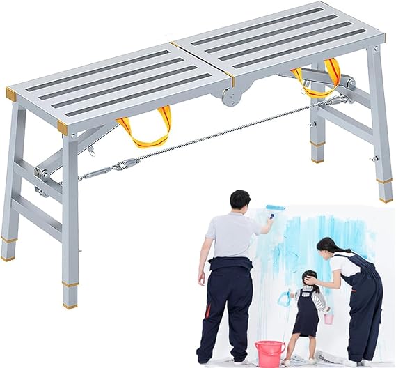 Stepladders Scaffolding platform Folding Scaffolding Equipment, Adjustable Height Work Platform, Steel Scaffolding Equipment Tools For Home Improvement Cleaning Windows (Color : 140cm)