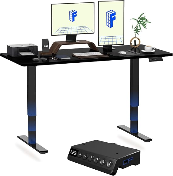 FLEXISPOT E6 MAX 140x80 Electric Standing Desk with USB Dual Motors 3 Stage One Piece Height Adjustable Sit Stand Up with Memory Smart Panel(Black Frame+Black Top)