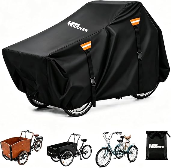 カーゴバイクカバー アウトドア 600d 高耐久 カーゴ 自転車カバー 防水 Uv 保護 大人用 三輪車 カーゴ 3輪バイク 三角形 防風 反射ストリップ付き