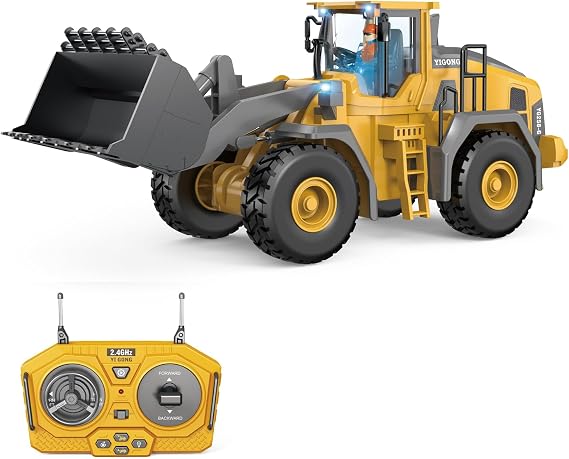 Remote Control Front Loader, 9 Channels RC Construction Vehicle Loader Tou with Light and Sound, 2.4GHz Remote Controlled Bulldozer Toy for Boys Age 6 7 8 9 10 Years Old