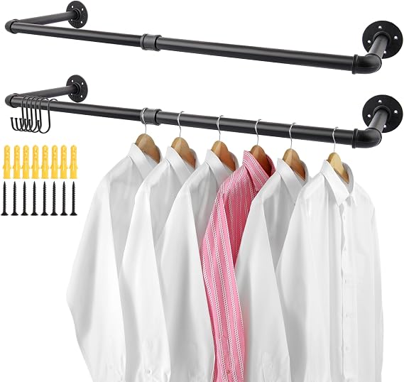 ASelected Wall Mounted Clothes Rail 92Cm Industrial Pipe Clothes Bar Rack Heavy Duty Retro Wall Tidy Rail for Home Shops Bedroom Cloakroom Etc
