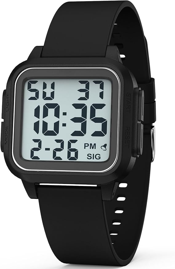 DTKID Adult Digital Watch, Square, 50M Waterproof, Easy Read