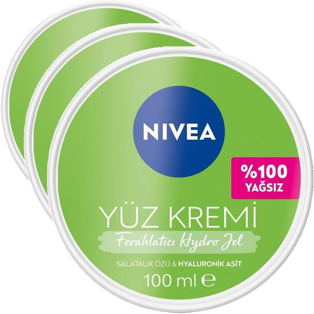 NIVEA Ferahlatıcı Hydro Nemlendirici Yüz Kremi 100 ml, Yağlı Ciltler İçin, Makyaj Bazı, 24 Saat Cilt Nemlendirici, Yağlı His Bırakmayan Formül (3 paketi)