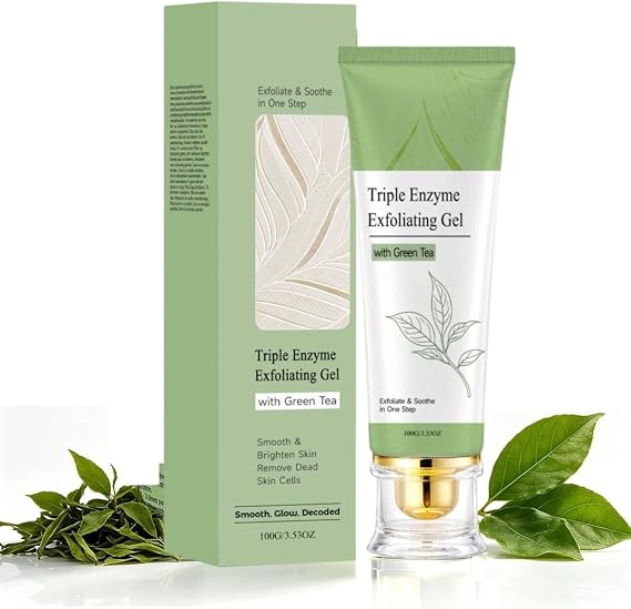 Coracode Triple Enzyme Exfoliating Gel, Coracode Triple Enzyme Green Tea Exfoliating Aqua Peel Gel, Hydrating & Soothing Blend, Deep Pore Face Exfoliant, Gentle Facial Exfoliator for Peeling (1PC)