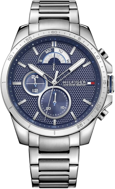 Tommy Hilfiger Analogue Multifunction Quartz Watch for men with Stainless Steel Bracelet in Silver color or Grey Gold