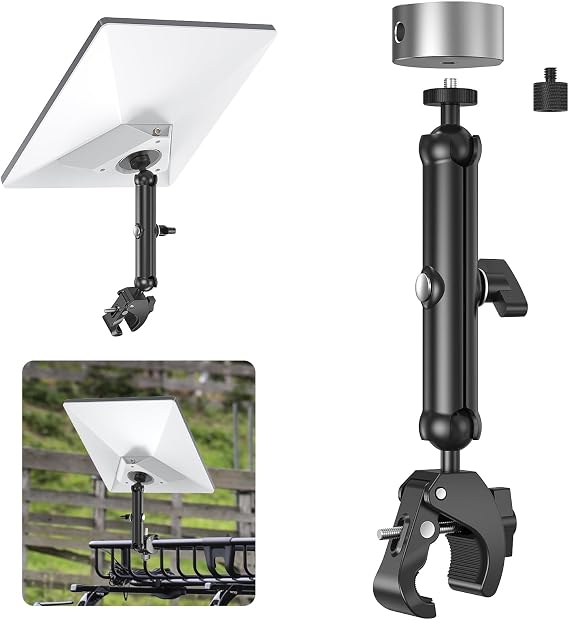 2026 Starlink Mini Clamp Mount, Aluminum Starlink Mini Pole Mount Kit with 1/4"-20 & 3/8"-16 Thread & Clamp Bracket for StarLink Mini, RV, Camper, Boat, Roof Rack, Balcony