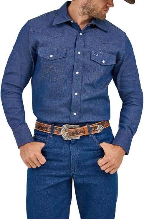 Wrangler Men's Authentic Cowboy Cut Work Western Long-Sleeve Firm Finish Shirt