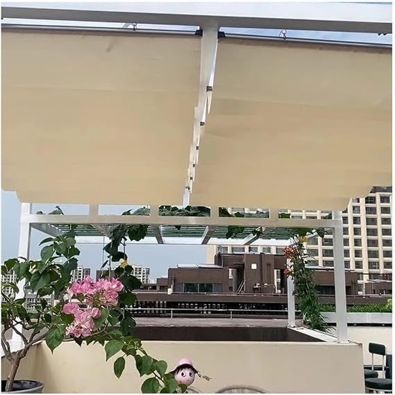 Generisch Bu su geçirmez, geri çekilebilir pergola çatısı – Dış mekan için güneş koruma tentesi, kaydırma kablolu ve teras, bahçe, tavan, çardak, veranda için (0,7 x 4 m)